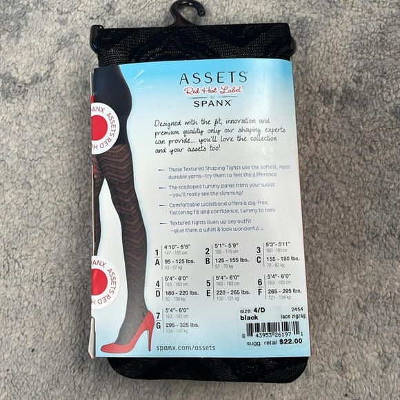 Spanx Assets Red Hot Label Black Textured Lace Zigzag Tights Smoothing Sz 4 D - Picture 6 of 8